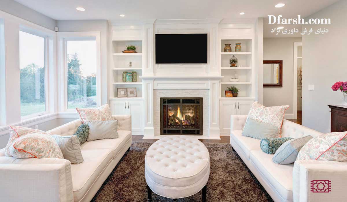 فرش شگی کرم رنگ پرز بلند و نرم مناسب اتاق خواب با چیدمان مینیمال فرش شگی کرم رنگ پرز بلند و نرم مناسب اتاق خواب با چیدمان مینیمال