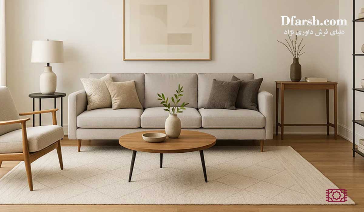 فرش مدرن با طرح هندسی و رنگ خنثی (طوسی) برای دکوراسیون مینیمال و اسکاندیناوی فرش مدرن با طرح هندسی و رنگ خنثی (طوسی) برای دکوراسیون مینیمال و اسکاندیناوی