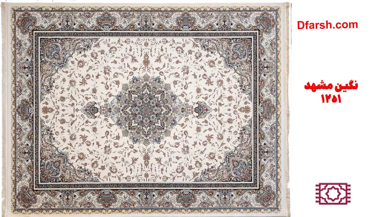 فرش ماشینی نگین مشهد کد 1251 با طرح لچک ترنج پرفروش ۱۴۰۵