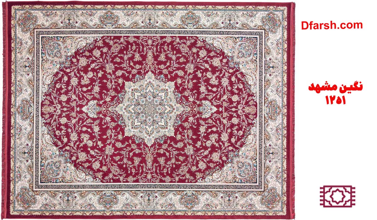 فرش ماشینی نگین مشهد وینتج کد 1251 با طرح لچک ترنج پرفروش سال جدید