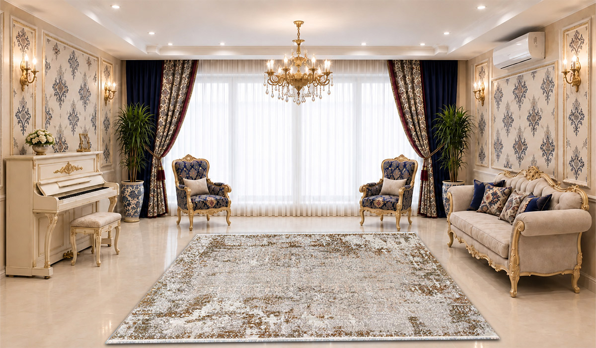 فرش 1000 شانه نگین مشهد کد 1026 تراکم 3000 رنگ بژ در دکوراسیون پذیرایی