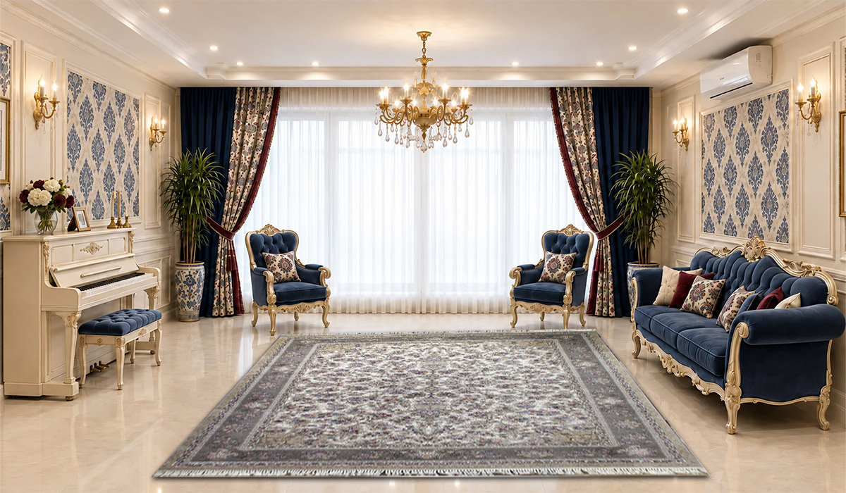فرش زمرد مشهد 700 شانه کد 40201 با تراکم 2550 و رنگ کرم بژ