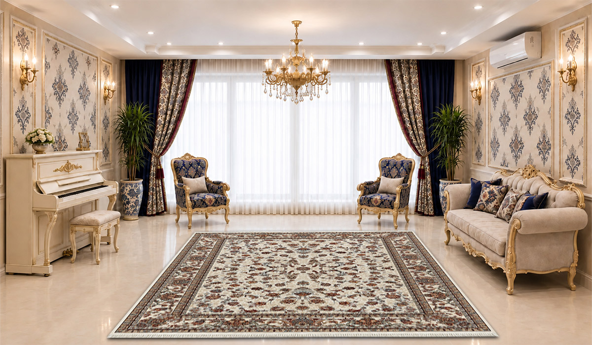 تصویر فرش زمرد مشهد 700 شانه طرح افشان کد 25093 با تراکم 2550 و رنگ کرم، مناسب نمایش دقیق طرح و رنگ این محصول در فروشگاه اینترنتی دی&zwnj;فرش.