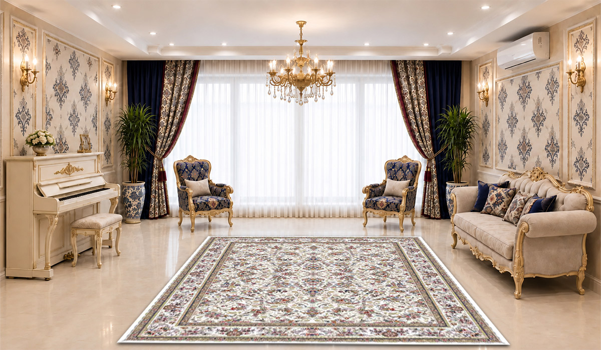 تصویر فرش زمرد مشهد 1200 شانه کد 37001 با تراکم 3600 و رنگ کرم، مناسب نمایش دقیق طرح و رنگ این محصول در فروشگاه اینترنتی دی&zwnj;فرش.