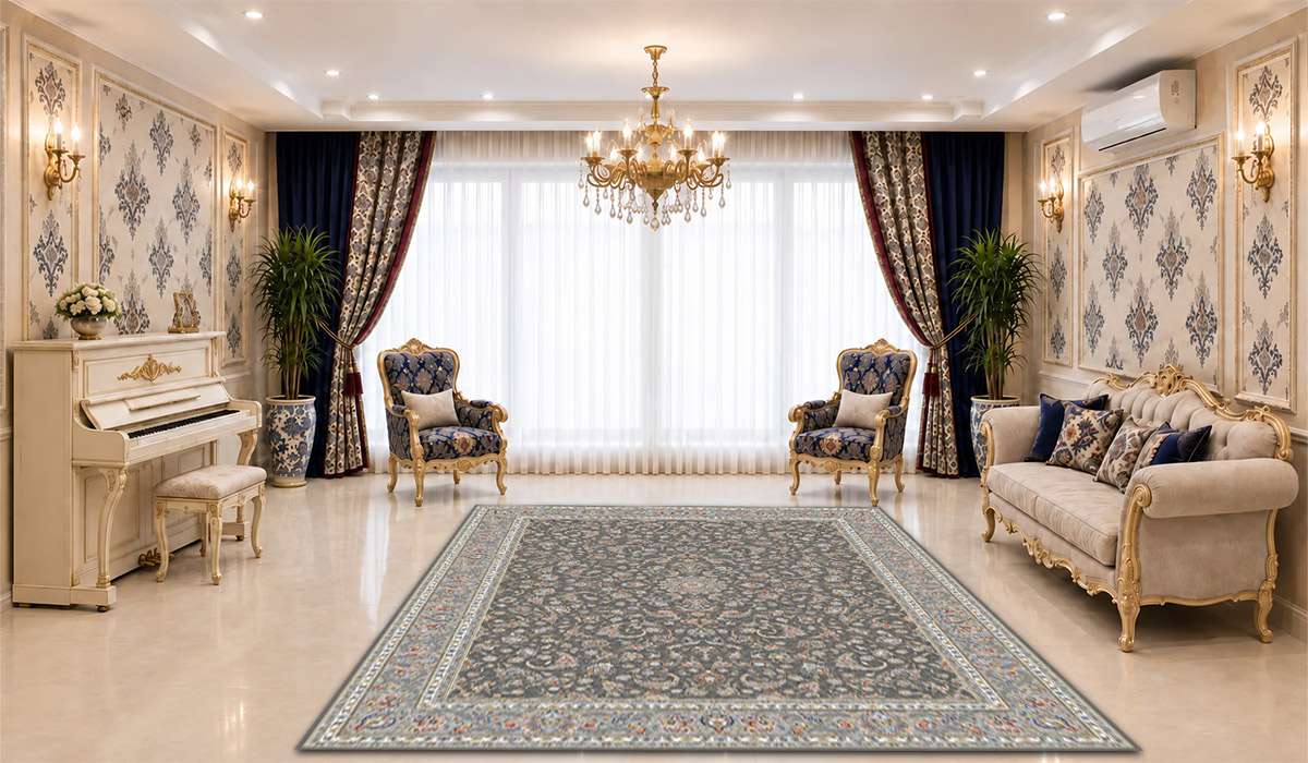 فرش زمرد مشهد 1200 شانه کد 37003 الماسی | دیفرش تصویر فرش زمرد مشهد 1200 شانه کد 37003 با تراکم 3600 و رنگ الماسی، مناسب نمایش دقیق طرح و رنگ این محصول در فروشگاه اینترنتی دیفرش.