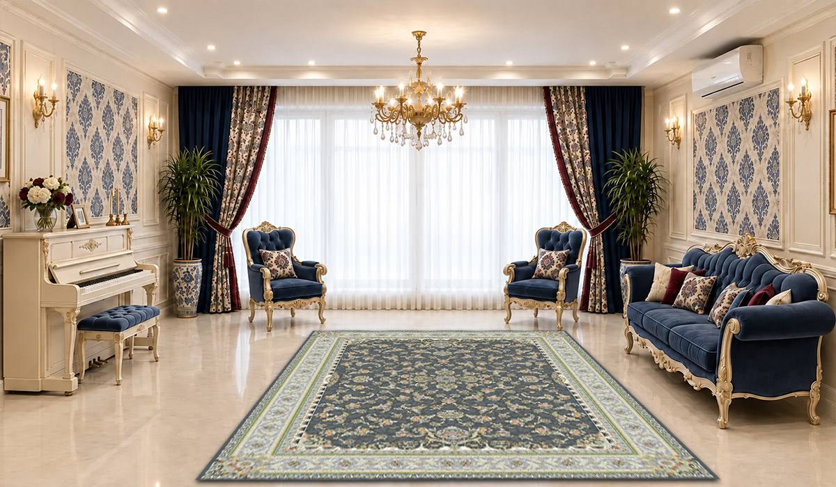 فرش عظیمزاده کاشان 1200 شانه ویکتوریا طوسی رنگی | دیفرش تصویر فرش عظیمزاده کاشان 1200 شانه طرح ویکتوریا با تراکم 3600 و رنگ طوسی رنگی، مناسب نمایش دقیق طرح و رنگ این محصول در فروشگاه اینترنتی دیفرش.