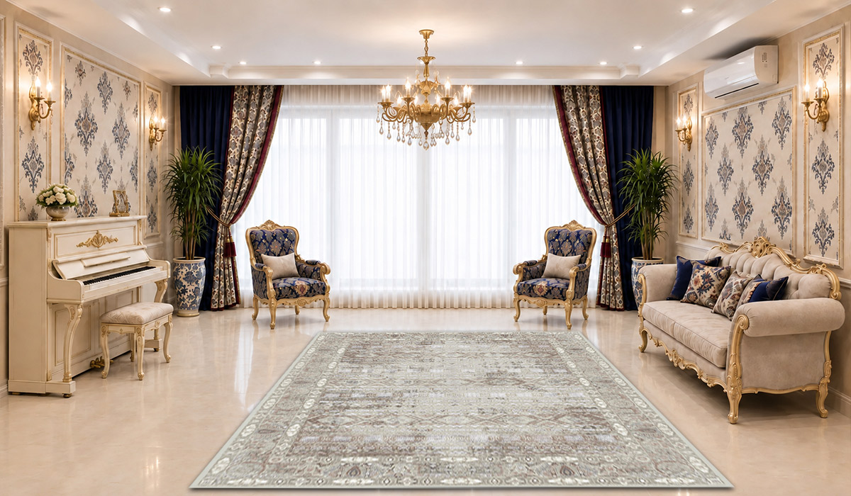 تصویر فرش عظیم&zwnj;زاده کاشان 1200 شانه کد 6 با تراکم 3600 و رنگ صدفی، مناسب نمایش دقیق طرح و رنگ این محصول در فروشگاه اینترنتی دی&zwnj;فرش.