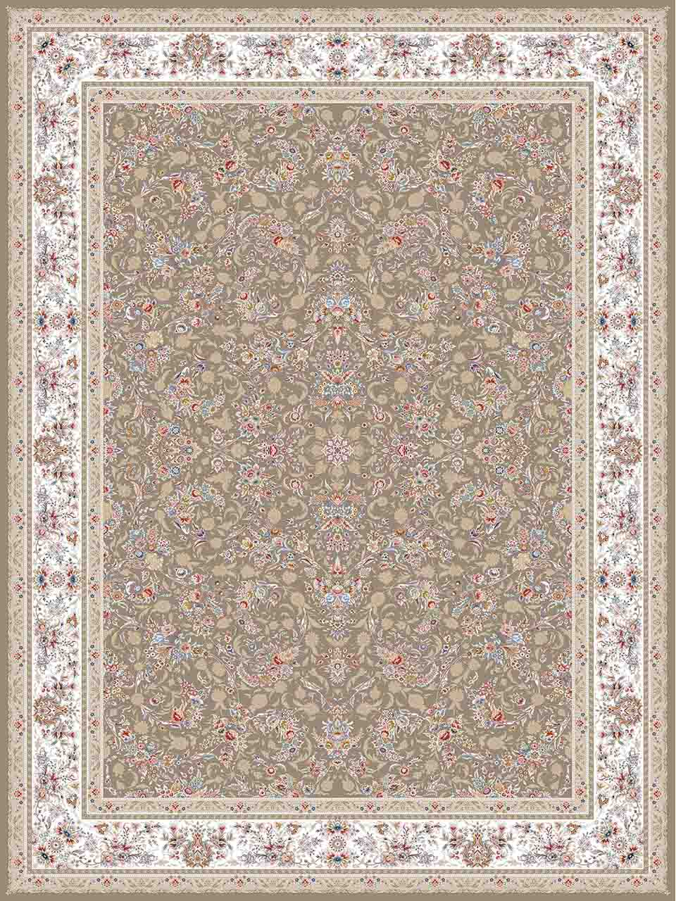 فرش زمرد مشهد 1200 شانه طرح افشان کد 37001 تراکم 3600 رنگ نسکافه‌ای