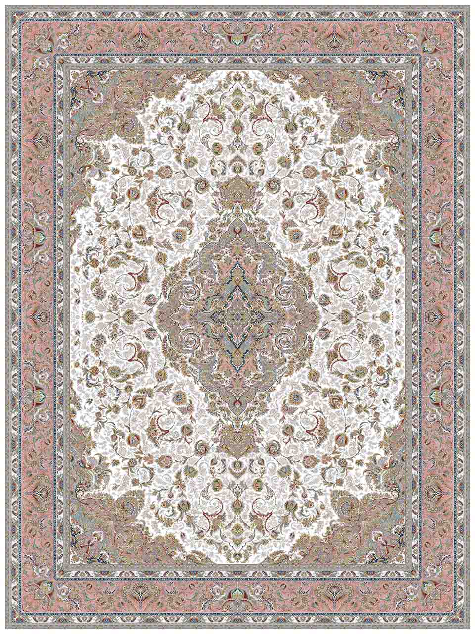 فرش زمرد مشهد 1500 شانه کد 45001 رنگ کرم صورتی