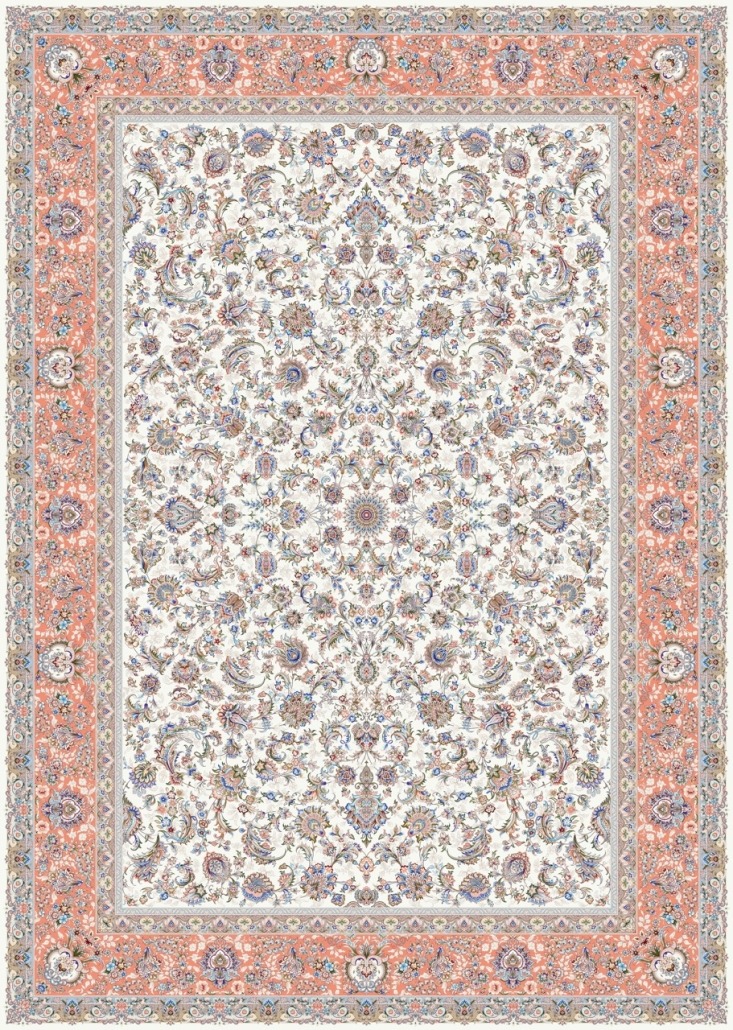 فرش زمرد مشهد 1500 شانه کد 46000 رنگ کرم گلبهی