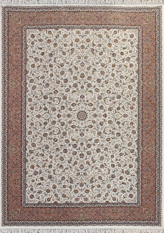 فرش زمرد مشهد 1500 شانه کد 45004 رنگ کرم صورتی