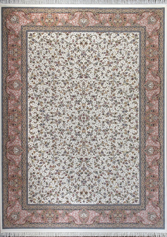 فرش زمرد مشهد 1500 شانه کد 45006 رنگ کرم صورتی